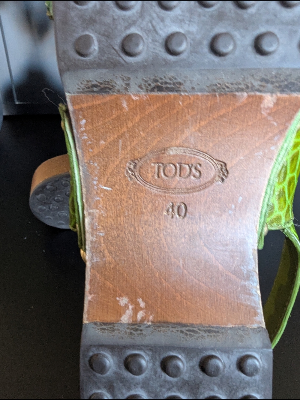 Tod's Croc-Embossed Green Slingback Sandals - Picture 10 of 12
